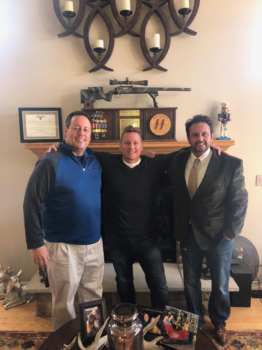 Scott Newcomer with 1st Sergeant Tim LaSage and State Representative Joel Kleefisch